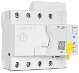 Interruptor diferencial de 4 polos autorearmable, asociado a un motor inteligente de reconexión, modelo REC4-4P-40-300, 8,1 x 9,1 x 11,5 centímetros, color gris (referencia: P26F23.)