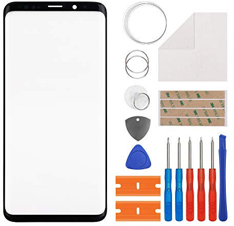 Duotipa Écran de rechange en verre avant de réparation compatible avec Samsung Galaxy S9+ S9 Plus SM-G965F 6,2 + outils (pas d'écran ni numériseur tactile) - Avec colle OCA