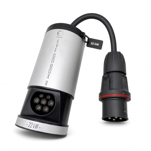 Eve GO Box WALLBOX Portable Adaptateur - CEE → TYPE2 11kw / 22kW pour Voitures électriques & Plug in Hybrid avec Prise Universelle TYP 2, CEE32 Rouge