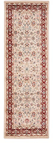 Carpeto Teppich Flur 80x300cm Rot Klassisch Traditionell Orientalisch Beige | Teppich für Eingangsbereich Büro Küche Wohnzimmer Schlafzimmer Pflegeleicht Tierfreundlich Allergikerfreundlich Mittelflor