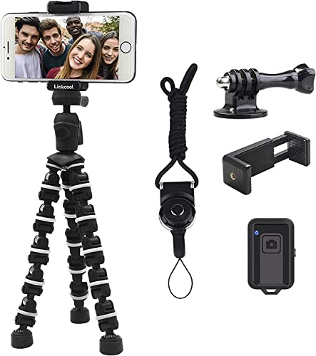 Linkcool Octopus Phone Tripod With Wireless Remote, Mount for iPhone, Cell Phone, Camera, Travel, Tabletop Use - Compatible With GoPro (White)