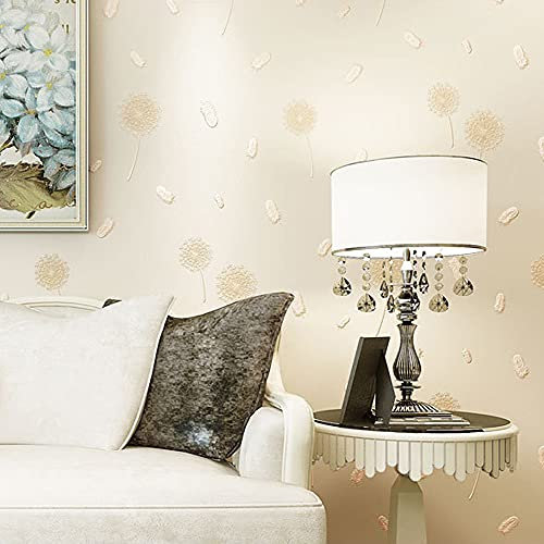 Modern Minimalist Non-Woven Wallpaper Fresh Pastoral 3D Dandelion Flowers Bedroom Living Room Children's Room TV Sofa Background Wall Shop Decoration 1.73'W x 32.8'L Non-Pasted (Warm Yellow)