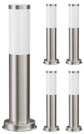 ledscom.de 5 Stück Wegelicht/Pollerleuchte PORU für außen, IP44, 39 cm, edelstahl, 1x E27 max. 40W