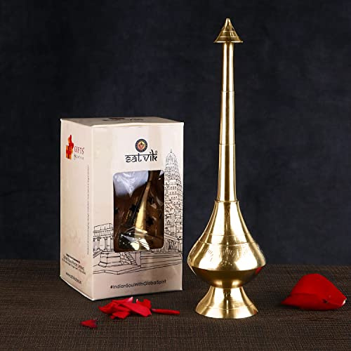 SATVIK Brass Gulab Pash 8.5 Inch Holy Water Sprinkler Rose Water Aspergillum Aspergil Religious Divine Pot