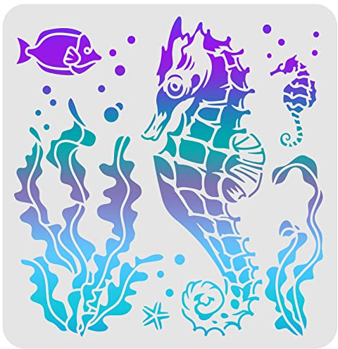 FINGERINSPIRE Seepferdchen-Schablone 30x30cm Wiederverwendbare Seepferdchen-Schablone zum Malen von Meerestieren Schablone Meerestiere Schablone zum Malen auf Holzfliesen Papier Stoff Bodenwand