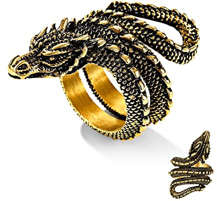 Bestyle Drachen Stil Ring Männer Frauen Unisex Öffnungsringe Vintage Dragons Fingerring aus 316L Edelstahl Gold Schmuck 57.17(18.2)