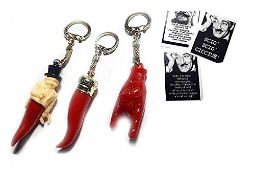 BLUSUPERSHOP Schlüsselanhänger-Set, Glücksbringer, Napoletan, Amulett, Horn, Horn, Horn, Horn, Horn, Kugeleisen – Horne, 1 Amulettkarte, rot, Einheitsgröße