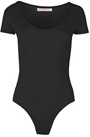 Colop WOMENS CAP SHORT SLEEVE PLAIN ROUND NECK STRETCH LEOTARD BODYSUIT UK 8-26 (Black, 8-10)