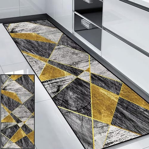 HUAXIQUE Küchen Teppiche Waschbar Teppich Waschbar in Waschmaschine Teppich Waschbar in Waschmaschine Gelb Schwarz Teppich Läufer für Wohnzimmer Flur Büro Schlafzimmer Küche 80x200cm Stil K