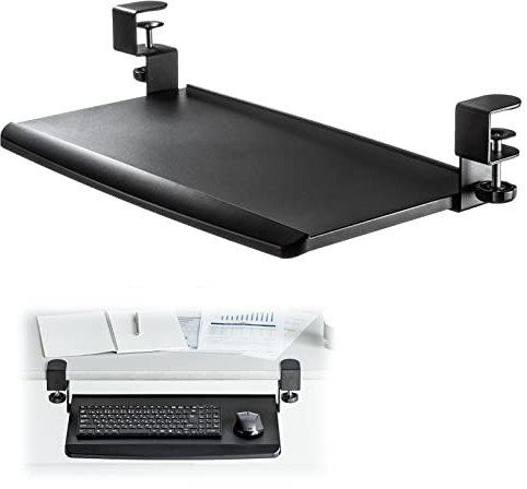 Bandeja de Teclado con Abrazadera, Extensor de Plataforma de Teclado con Abrazadera en C Bajo el Escritorio, Cajón de Teclado Grande con ángulo de Inclinación Ajustable, 70x26cm, Negro