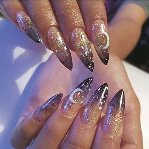 Bufenia 24Pcs Halloween Ballerina Press on Nails Long Length Coffin Fake Nails Stiletto False Nail Acrylic Nails for Women and Girls (D)