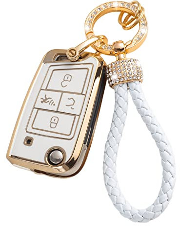 Gematay Coque de protection en TPU souple pour clé de VW Volkswagen avec cordon porte-clés - Compatible avec VW Tiguan Golf Jetta Polo Atlas Skoda Smart Key Case