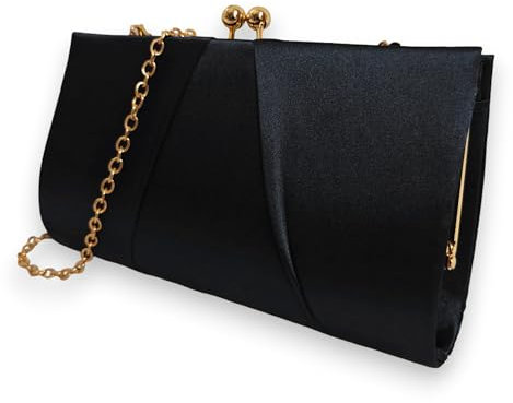 UShopUK Clutch/Handtasche aus Satin, für Hochzeit, Abschlussball, Hochzeit, Abendveranstaltung, Party, medium (Schwarz)