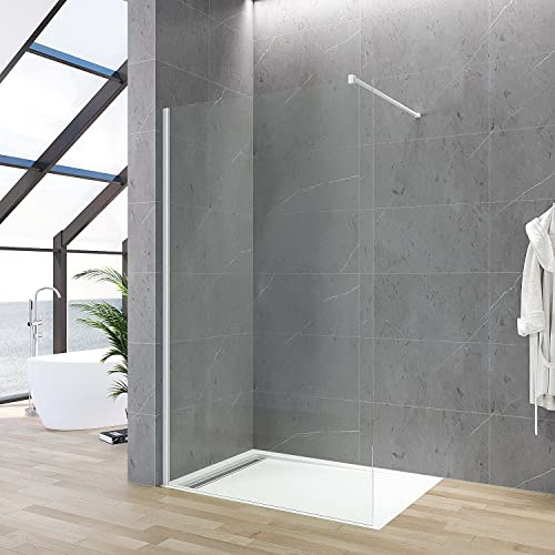Walkin Dusche 80x200cm Duschwand für Dusche Duschglas Duschabtrenung Duschtrennwand Weiß aus 8 mm Nano Glas inkl. Nanobeschichtung Stabilisator