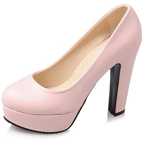Décolleté con Tacco Largo da Donna, Pompe al Tallone Alto Punta Rotonda Senza Chiusura Scarpe da Sera con Plateau Moda Evqtkq Rosa Numero 43 EU