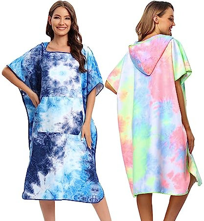 2 Stück Surf Poncho Großes Strandtuch Wassersport mit Kapuze Wickelmantel Mikrofaser Tragbare Decke Bad Schwimmabdeckung Neoprenanzug Strandponcho für Erwachsene