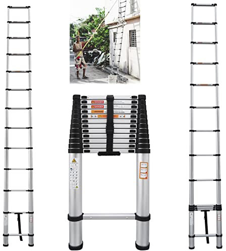 Scala telescopica in alluminio leggera da 12,5 m, scaletta multiuso antiscivolo, scaletta pieghevole portatile per camper o lavoro all'aperto, carico massimo 150 kg (3,8 m/12,5 ft)