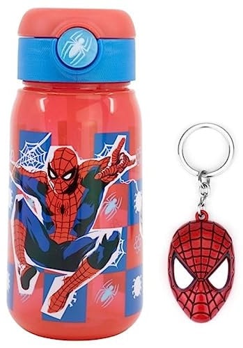 OM SUPPLIES Gourde réutilisable en plastique sans BPA pour enfants Motif personnages Spiderman 510 ml