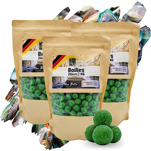 Zite Fishing Boillies fürs Karpfen-Angeln – Verschiedene Aromen 3x1kg – Angelköder sinkend in wiederverschließbaren Beutel – Hochfängige Aromen & Wohldosierte Aminosäuren (Muschel)