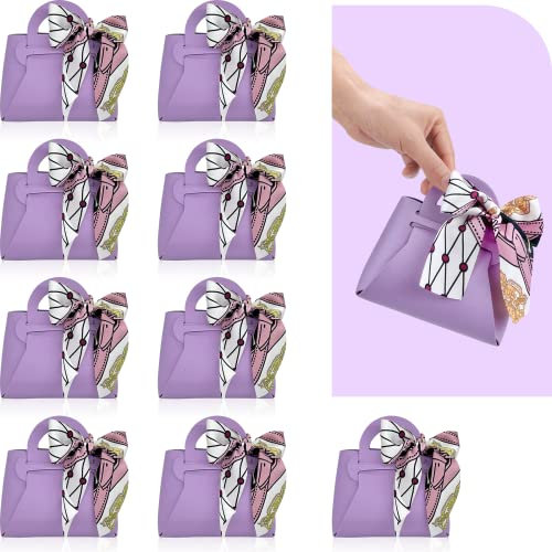 10 stück Kleine Geschenktasche mit Farbband, Dauerhaft PU-Leder Geschenkbox Gastgeschenk Hochzeit Geschenkbox für Süßwaren,Geburtstagsfeier, Jubiläumsdekoration, Weihnachten (Lila)