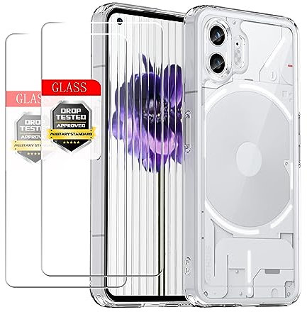 Yzniyzce Case for Nothing Phone (2), Clear Silicone with 2 Tempered Glass Screen Protectors, Anti-Yellowing Shockproof Slim TPU Bumper Transparent Cover Cases for Nothing Phone 2 6.7'', Clear