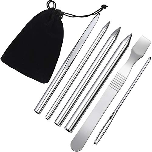 6 stycken synålar, 6 storlekar, paracord utjämningsverktyg, lädernål, silver
