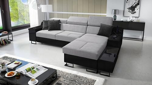 Best For Home Das komfortable Ecksofa Aria I Maxi mit Schlaffunktion und praktischer Bettzeugablage - Ihr idealer Platz zum Entspannen! (WHISPER17+EKJV, Rechts)