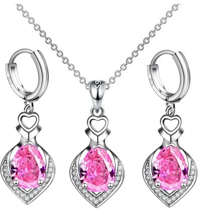 FDEETY Ensemble Bijoux Coeur Cristal Collier Boucles D'oreilles Argent Creuses Zircon Cubique Brillant Parure Femme Élégant