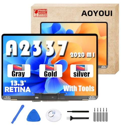 AOYOUI Pantalla de repuesto para MacBook Air de 13.3 pulgadas A2337 2020 año EMC 3598 Retina Full LCD Display Assembly 2560x1600 (plateado)