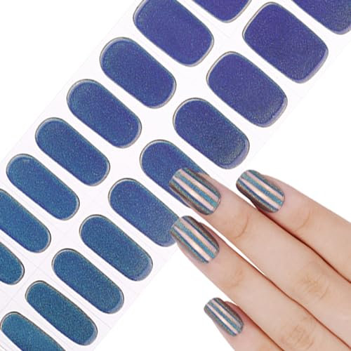 Semi Cured Gel Nails Strips Fashion Base Glitter Gradient Nail Wraps Soft Self-Adhesive 20 Stickers Silver Gel Nail Stickers Salon-Quality UV/LED Lamp Required (323-Laser Silver)