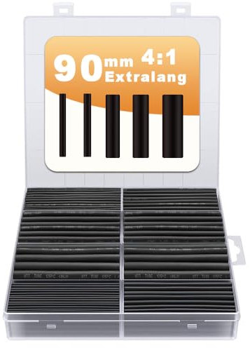 Voarge 4:1 Wasserdicht Schrumpfschläuche, 90mm Schrumpfschlauch Set mit Kleber,5 Größen Heat Shrink Tube, Schrumpfschlauch-Kabelmuffe（schwarz, 100 Stück）