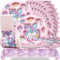 Lot de 61 vaisselle de fête licorne Huaxintoys pour fête d'anniversaire, mariage, anniversaire avec assiettes, gobelets en carton, serviettes et nappe (20 invités)
