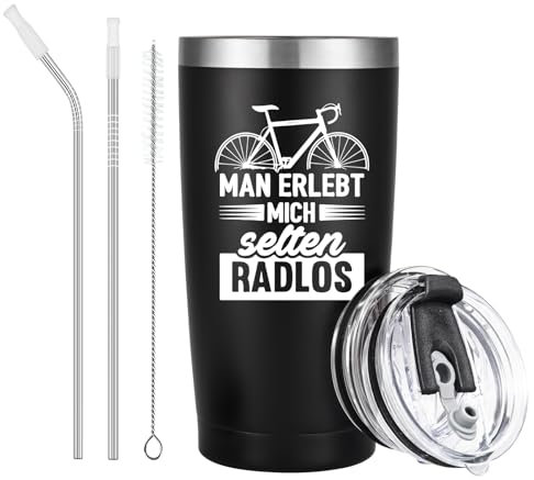 Livole Fahrrad Geschenke, Geschenke Weihnachtsgeschenke für Radfahrer, Fahrradfahrer, Männer, Papa, Ihn - Man erlebt mich selten radlos - Lustige Geschenk Mann, 600ml Kaffee Becher, 20oz Thermobecher