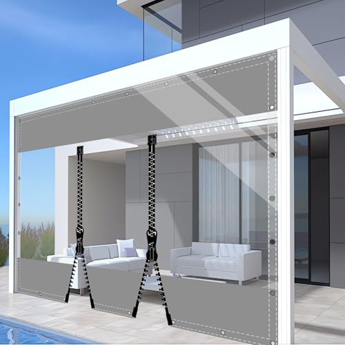 HQQMNY Transparent Outdoorvorhang Plane mit Ösen H4mxL5m PVC Winddicht Vorhang 0.5mm Wasserdichter Planen Trennvorhang für Garage Terrassen Gartenlauben Balkon Grau + 2 RV