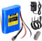 Mspalocell Batteria agli ioni di litio da 12,6 V 3000 mAh con caricabatterie e 2 linee di collegamento per pannello solare, radio, fotocamere, videocamere, organi elettronici, lampada da lettura fai