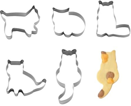 5 Stück Katze Ausstechformen Set, Katze Ausstecher, Keksausstecher katze, Plätzchenausstecher Edelstahl, Niedliche Formen Körper Ausstechformen für Themed Party