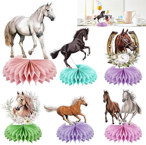 Pferde Deko Geburtstag, 6 Stück Pferde Bienenwabe Tischdeko, Pferdegeburtstag Tischaufsätze, Pferd Waben-Mittelstück, Honeycomb Party Tischdekoration für Mädchen Geburtstag