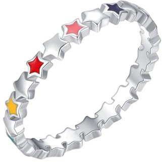 AMDXD Verlobungsring Weißgold 585, Stern Trauringe, 14K Partnerringe Echt Goldschmuck, Gr.57 (18.1)