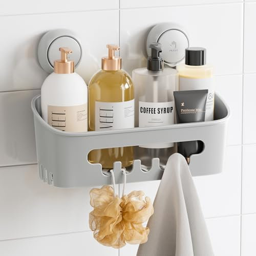 TAILI Duschablage Badregal Saugnapf Ohne Bohren Duschorganizer Duschregal Saugnäpfe Duschgel Halterung Abnehmbar Belastbarkeit 10 KG Wasserdicht Badregal mit Saugnapf für Shampoo und Duschgel, Grau
