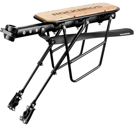 ROCKBROS Fahrradgepäckträger aus Alu, Verstellbar Schnellspanner mit Schutzblech, Robust Stabil Fahrrad Gepäckträger für 26-29 Zoll Mountainbike Rennrad Holz