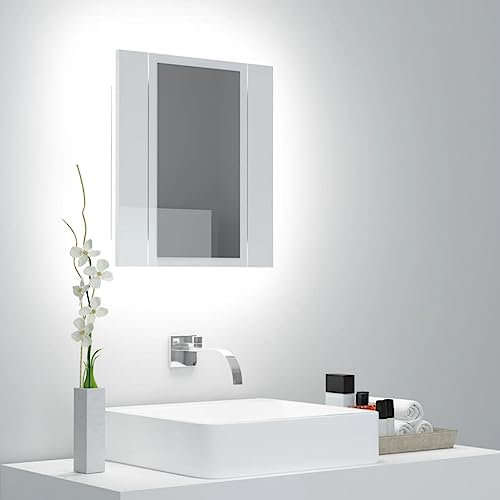 Myheimly Spiegelschrank mit LED-Leuchten 40x12x45 cm,Hochglanz-Weiß