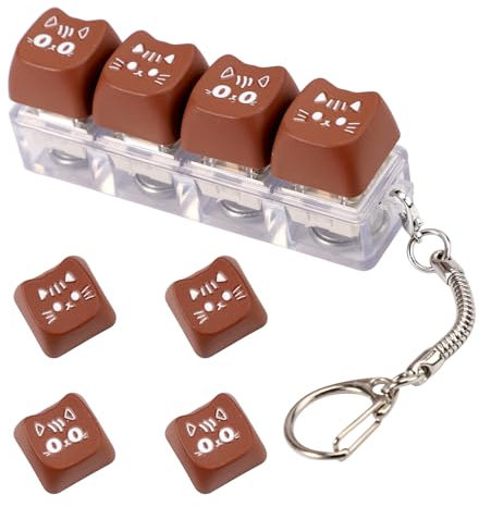 Keyboard Fidget Toy, Cute Keyboard Clicker Fidget with LED Light Keyboard Button Fidget Keychain Key Board Stress Lowering Clicker Keycap Fidget Adult Decompression Gift(Dark Brown)