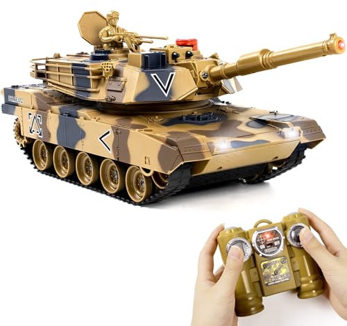 Supdex Tank Telecommande, RC Char, 1/24 Telecommande USA M1A2 Radiocommande, Char de Combat avec de la Fumée et des Lumieres, Telecommandé Enfant, Convient aux Enfants de 6 Ans et Plus