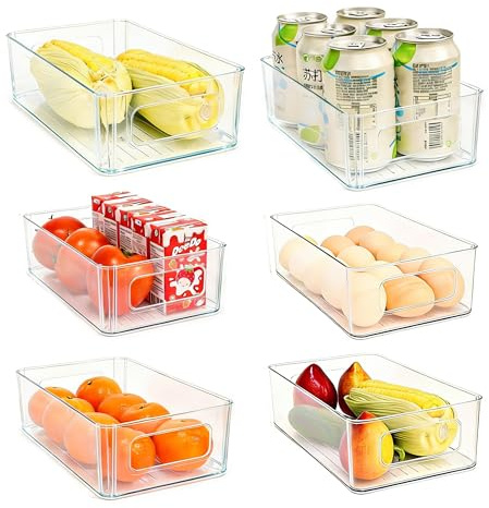 HanYun Fridge Organisers, Storage Box, Kitchen Organisers Set Pantry Storage Container Transparent Container for Fridge Bedroom Kitchen Office (Pack of 6)