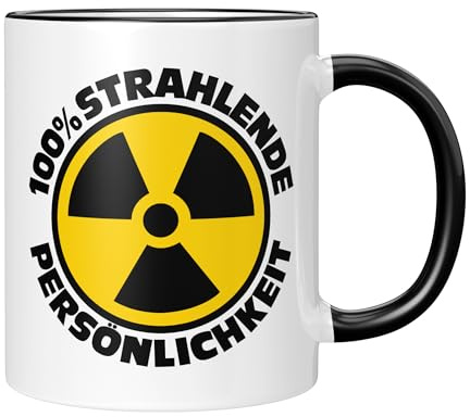 CupHaven® Sprüche Tasse 100 Prozent Strahlende Persönlichkeit Spruch Nerd Geek Wissenschaft Radioaktiv Kaffeetasse Kaffeebecher Becher Geschenk Geschenkidee