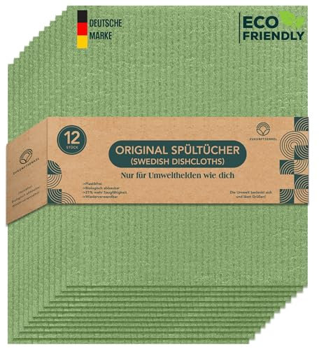 Zukunftsenkel Schwedische Spültücher, Biologisch Abbaubare Putztücher, Plastikfreie Putzlappen, Biologisch abbaubar Dishcloths Spüllappen (Grün)