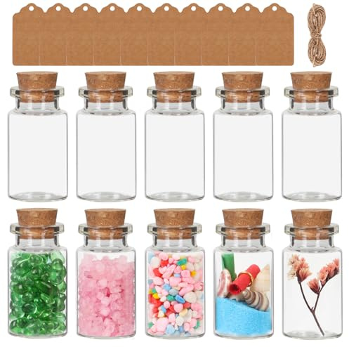 10 Pack Mini Glass Bottles- 7.5ml Small Jars with Cork Stoppers- 20mm x 40mm Empty Spell Jars for DIY Crafts Decoration Wedding Wish Jewelry Party Favors Storage Accessories