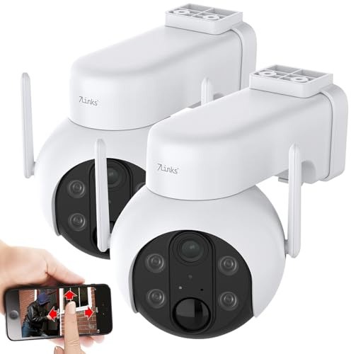 7links Netzwerkkamera: 2er-Set Außen-Pan-Tilt-Überwachungskameras, Akku, 2K, WLAN, App, IP66 (WLAN-HD-Überwachungskamera, Full-HD, kabellos)