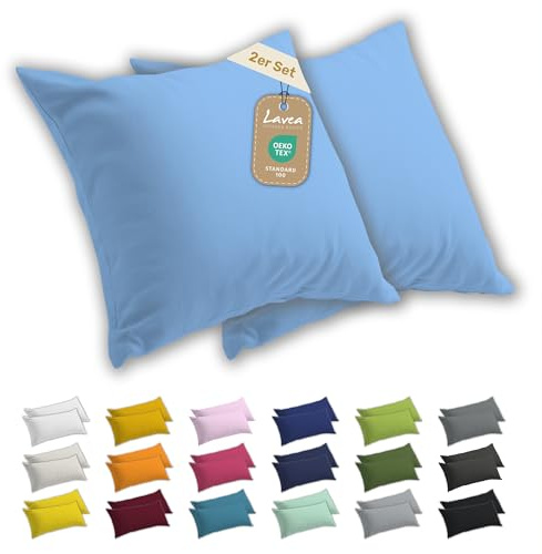 Lavea® 2er Set Kissenbezug 50x50 - Himmelblau | 100% Baumwolle Jersey – Weiche Kissenhülle & Kopfkissenbezüge, OEKO-TEX® Standard