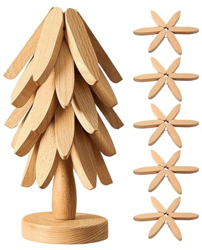 Fenayuu Baum-Untersetzer, Stativset In Baumform, Festliches Baum-Untersetzer-Set Aus Holz, Kreative Wärmeisolierende Matte Für Küchenarbeitsplatte, Geschirr, Töpfe
